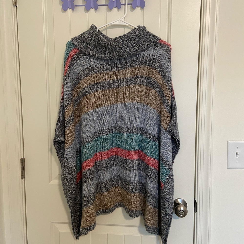 NWOT Sonoma women’s multicolor striped relaxed‎ cowl poncho knit sweater large